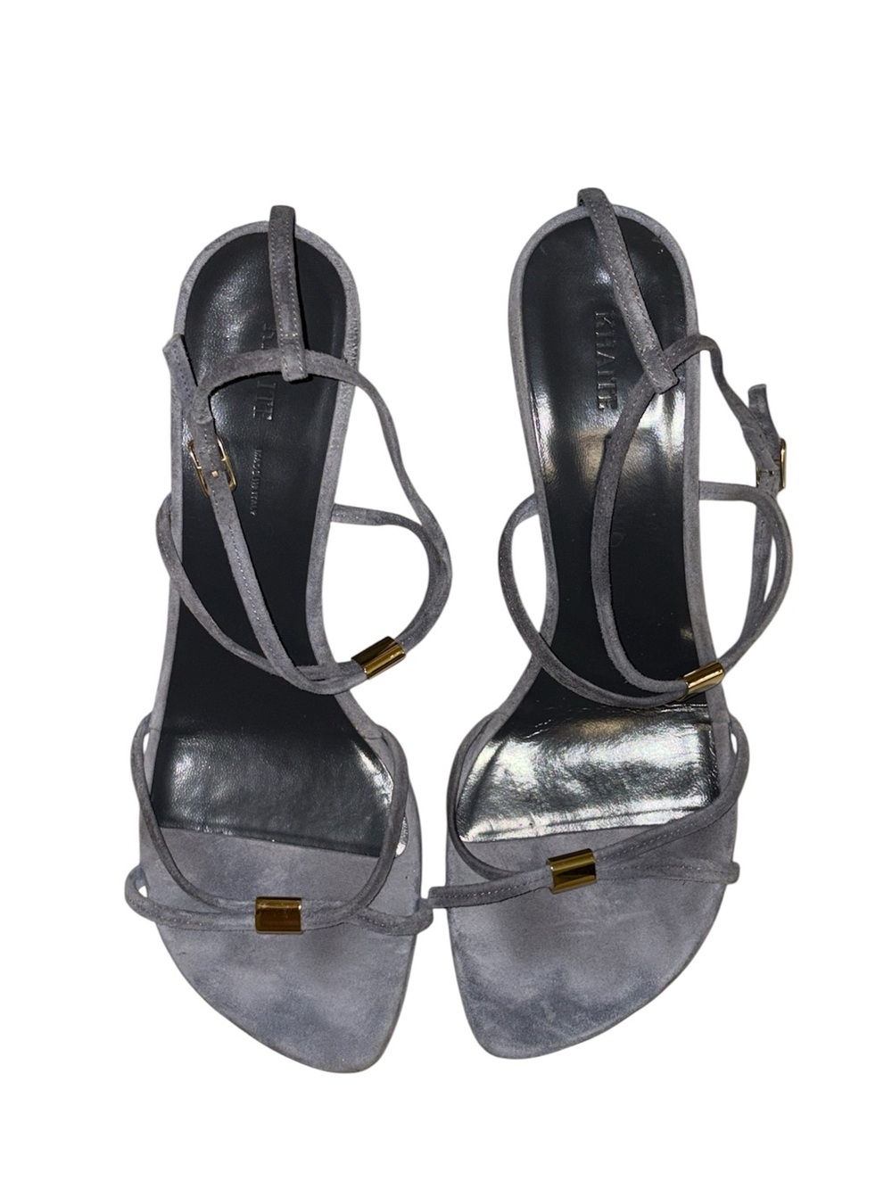 Khaite Seneca Suede Crisscross Wedge Sandals Grey Slate Strappy Size 37 US 7 - Picture 2 of 9